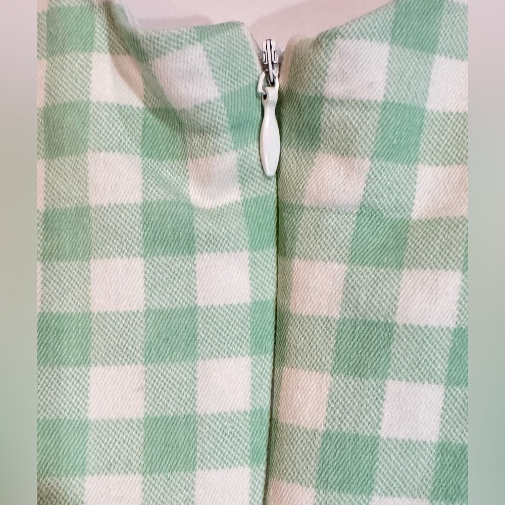 Green Gingham Mini Dress Cottagecore Square Neck Front Slit Small - Picture 5 of 8